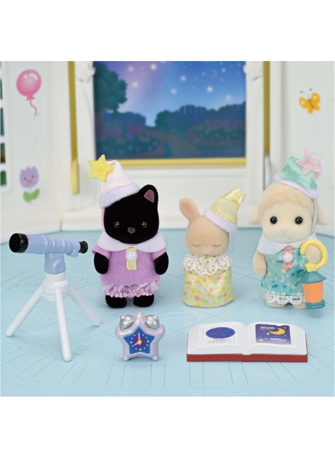 Sylvanian Families Kindergarten Friends Sleepover Party Trio – Mini Dolls Set with Accessories, Pretend Play Toys for Kids, Imaginative Roleplay, Dollhouse Fun - Image 2